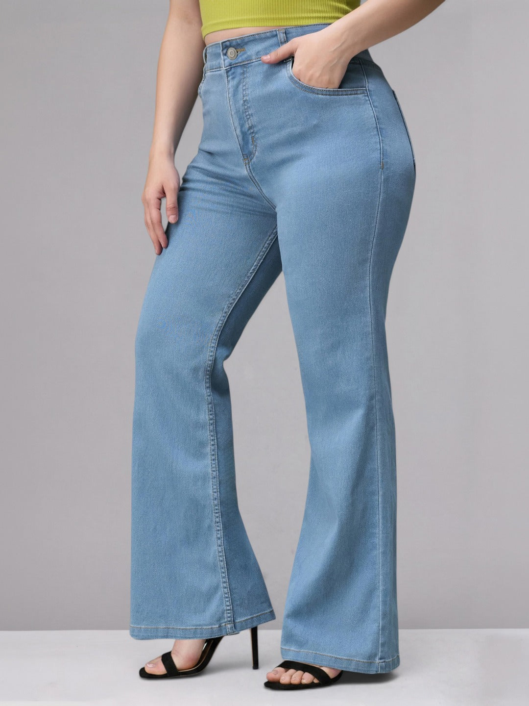 Light Blue Bootcut High-Rise Regular Stretchable Denim Jeans for Women