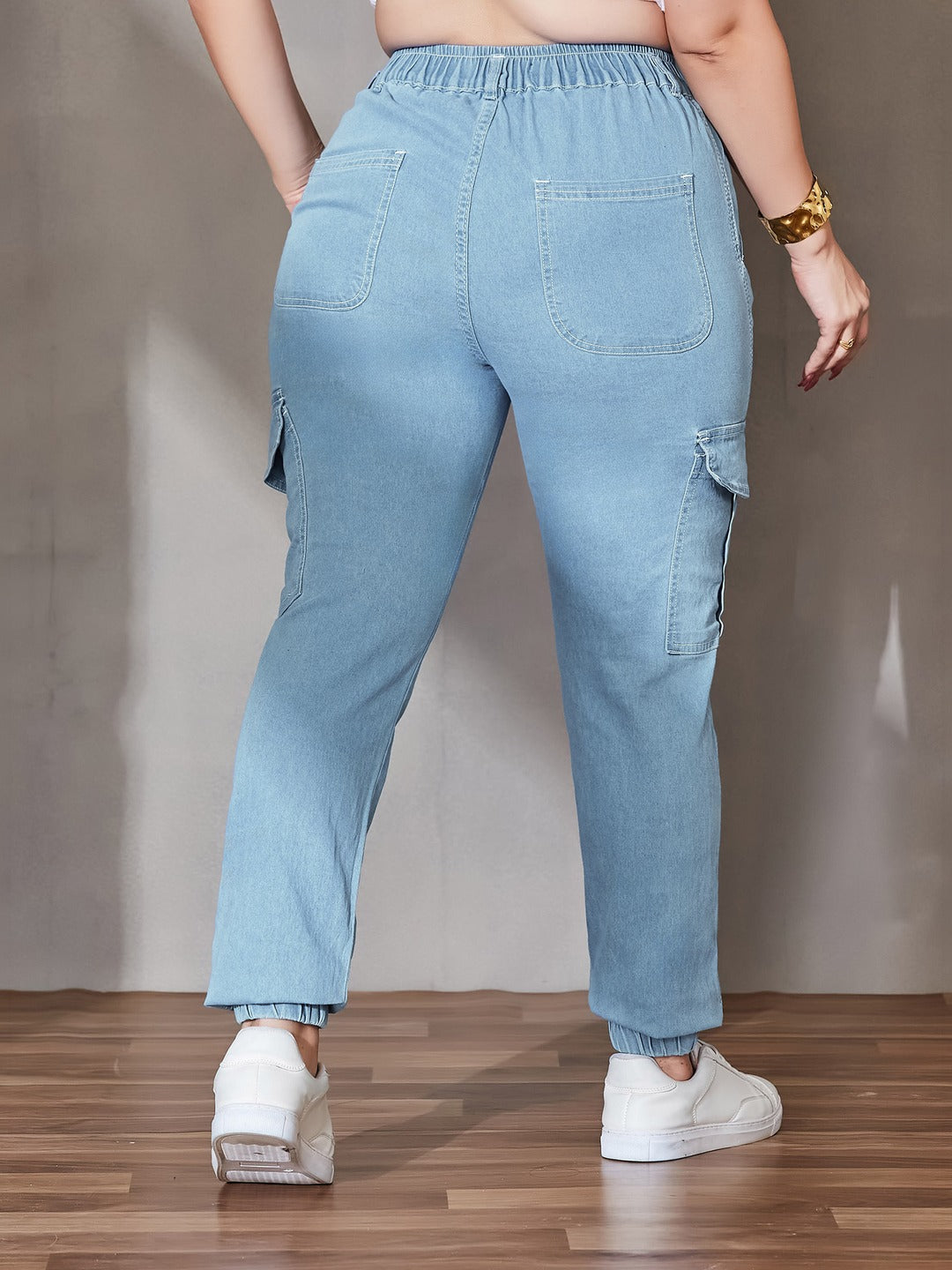 Navy Blue Wide-Leg High-Rise Stretchable Denim Jeans for Women