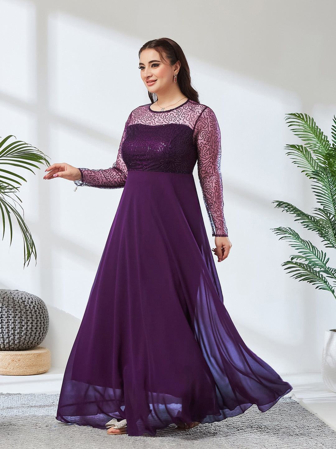 Dark Purple Solid Embellished Maxi Dress for Women