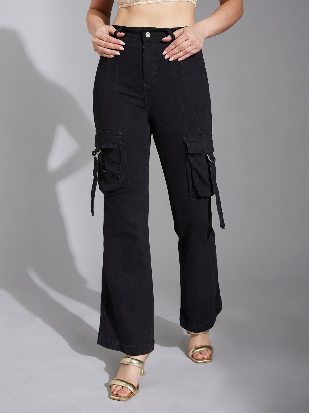 Black Bootcut High-Rise Stretchable Denim Jeans for Women
