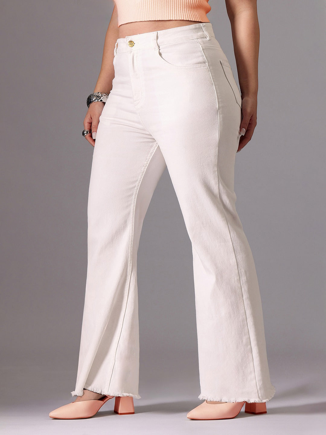 White Bootcut High Rise Stretchable Denim Jeans for Women