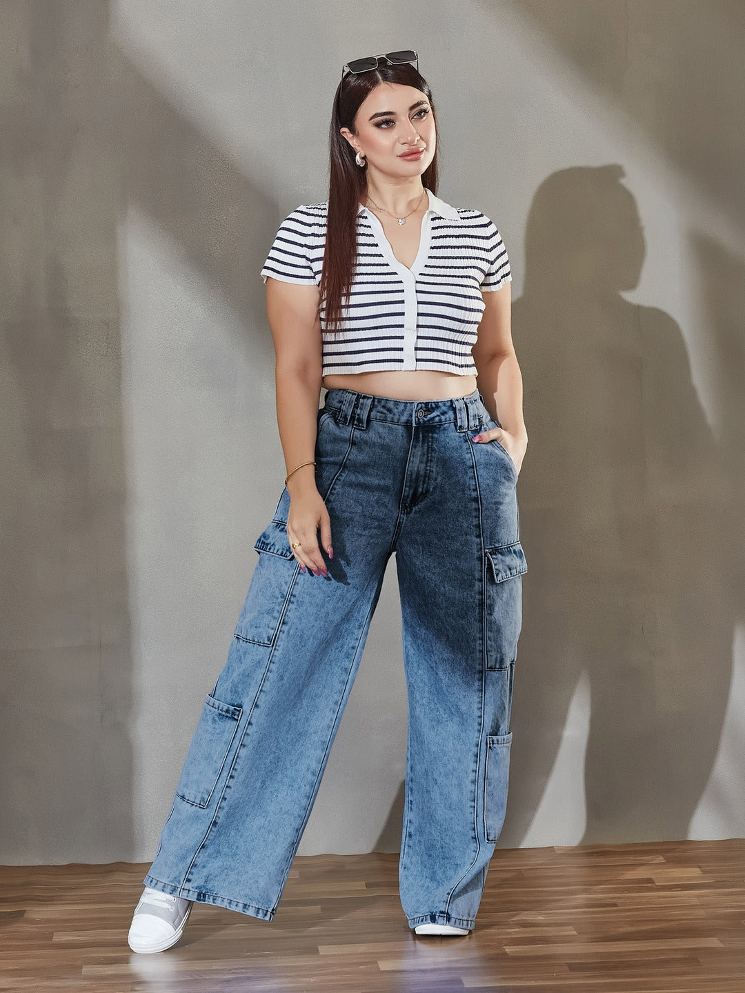 Light Blue Wide-Leg High-Rise Regular Denim Pant for Women