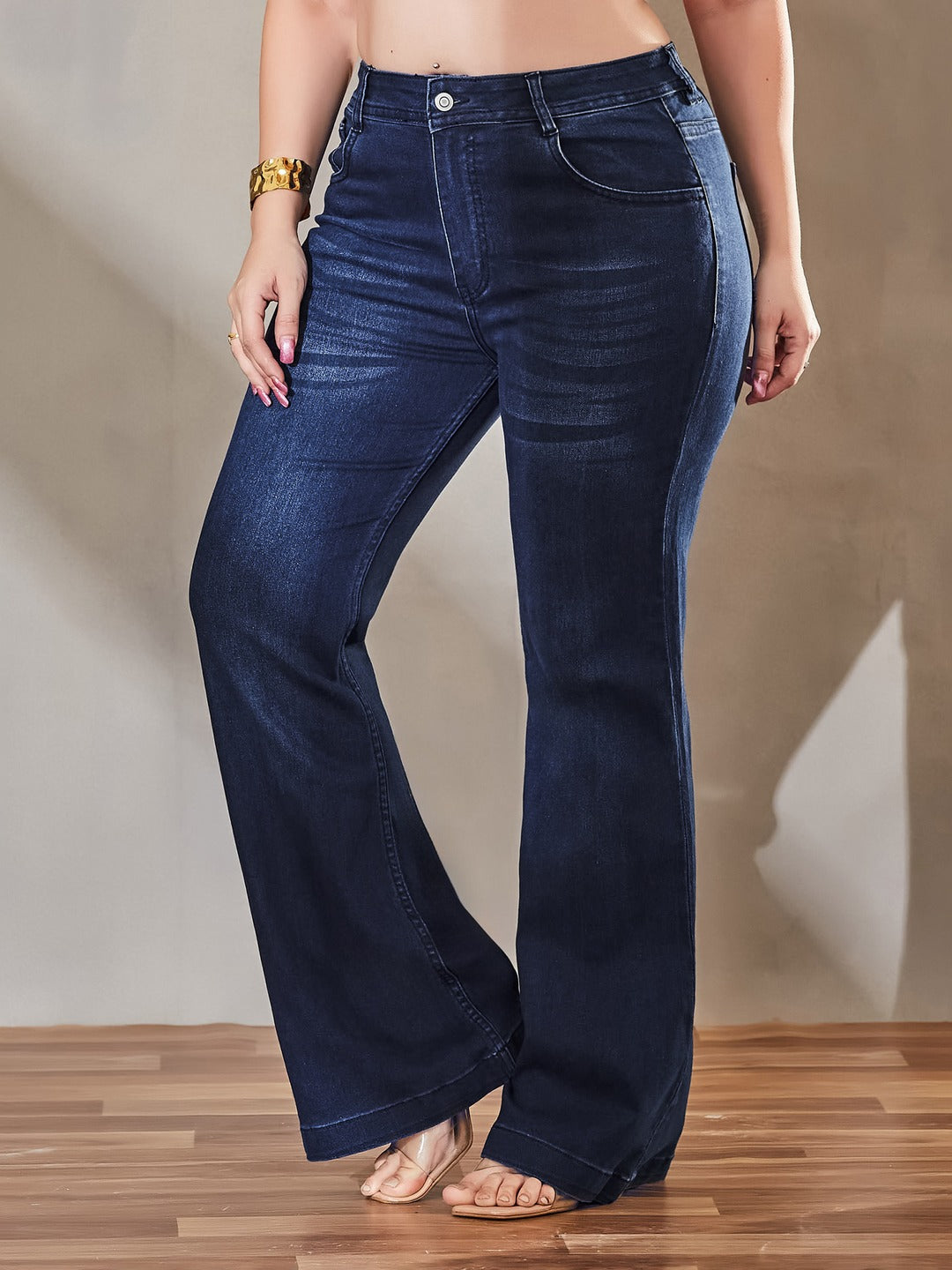 Light Blue Bootcut High rise Regular Stretchable Denim Jeans for Women