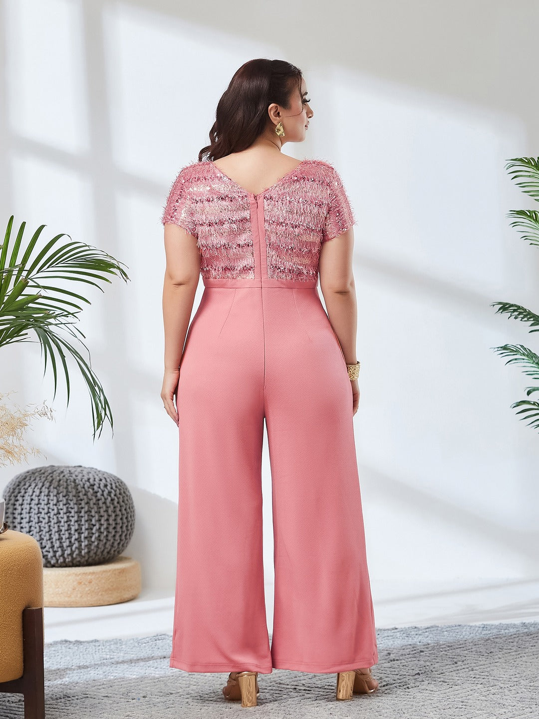 Dusty Pink Embellished Regular Jumpsuit for Women