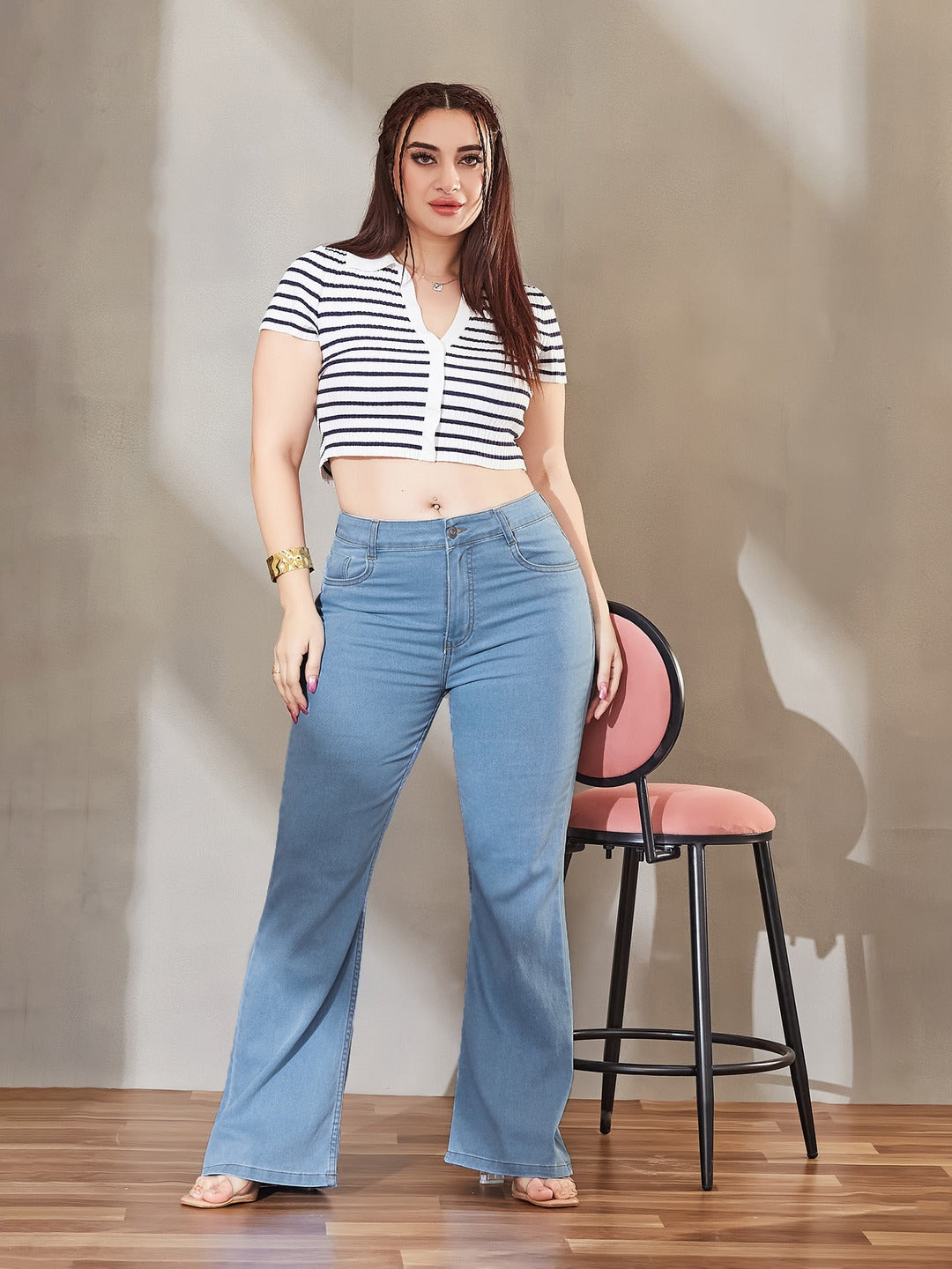 White Bootcut High Rise Stretchable Denim Jeans for Women