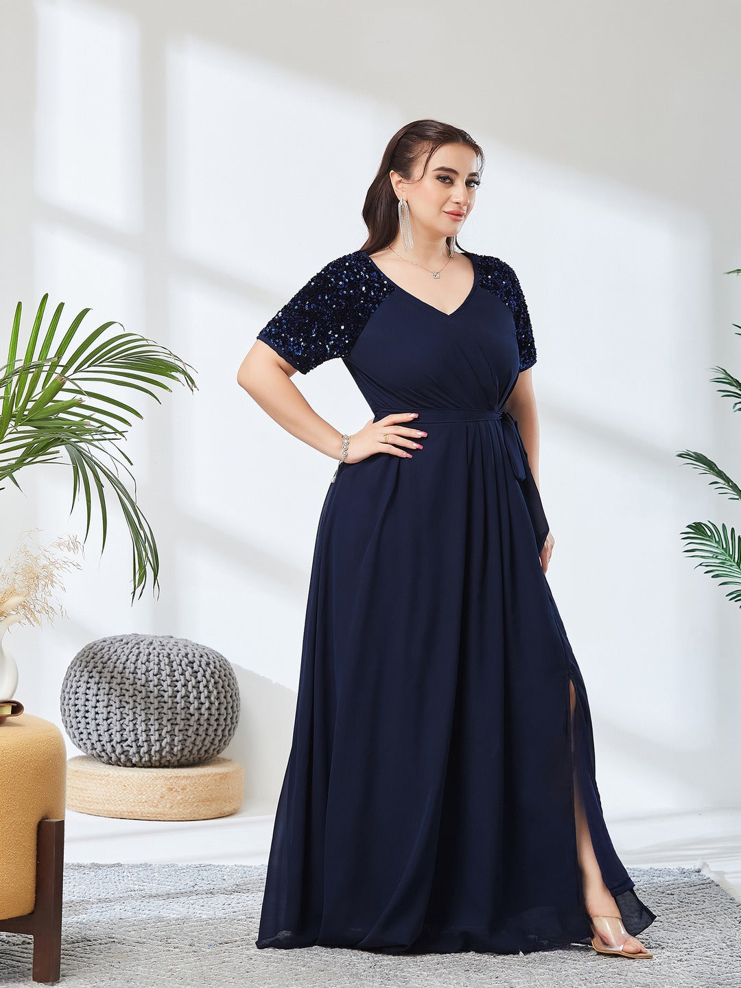Navy Blue Relaxed Fit Maxi Georgette Dress for Women