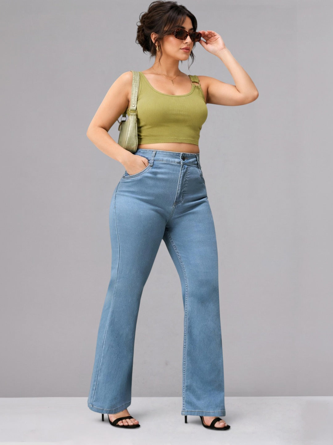 Light Blue Bootcut High-Rise Regular Stretchable Denim Jeans for Women