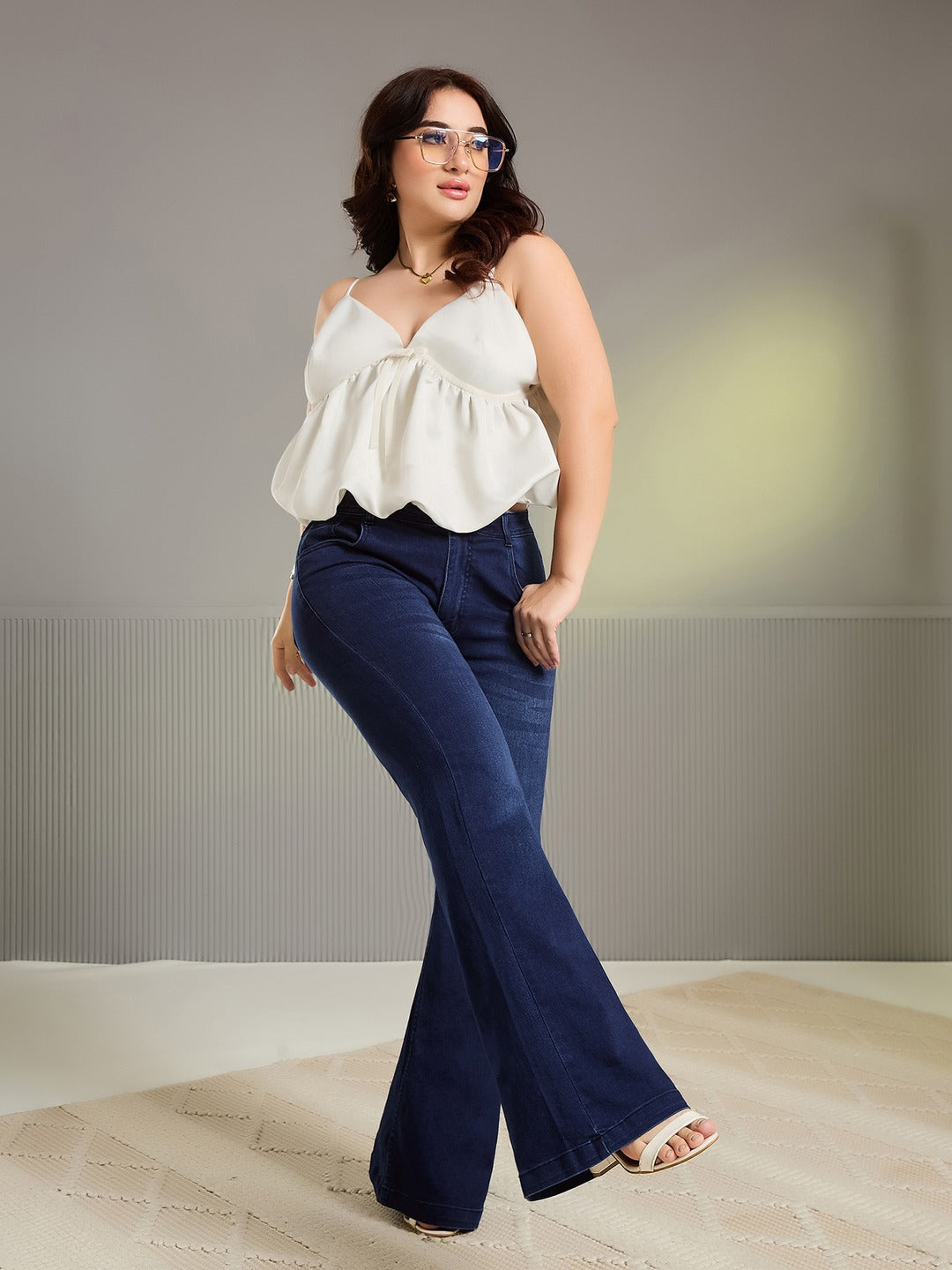 Navy Blue High-Rise Stretchable Bootcut Denim Jeans for Women
