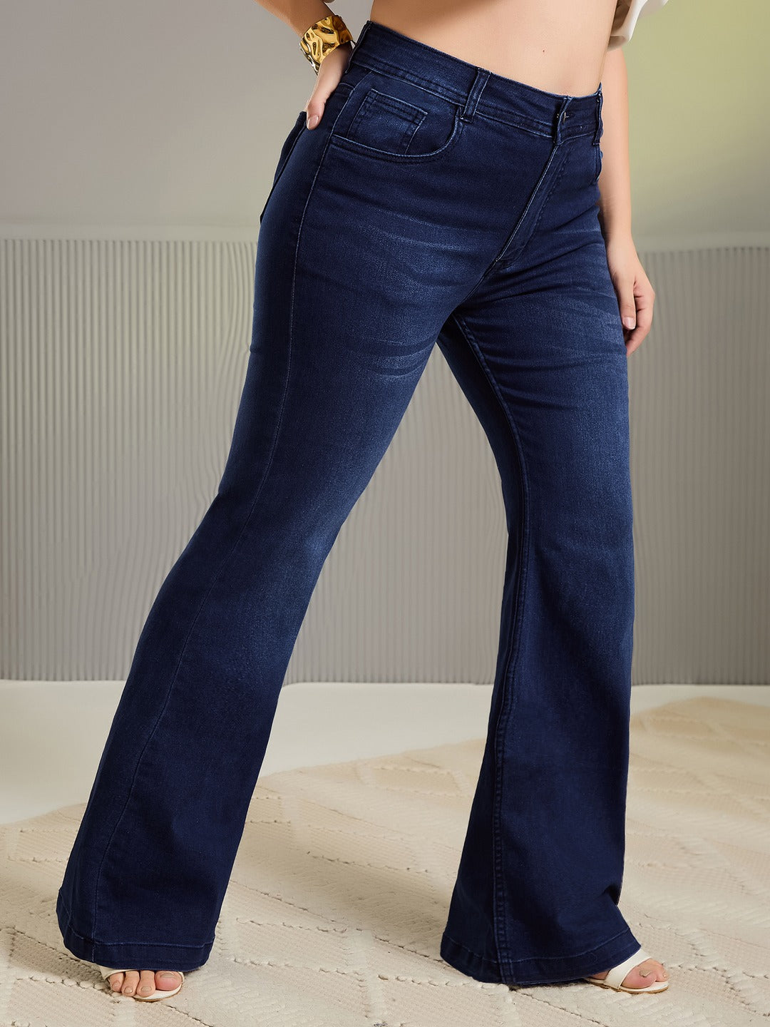 Black Wide leg High rise Regular Stretchable Denim Jeans for Women