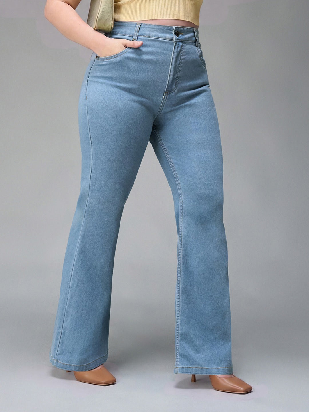 Light Blue Bootcut High rise Regular Stretchable Denim Jeans for Women