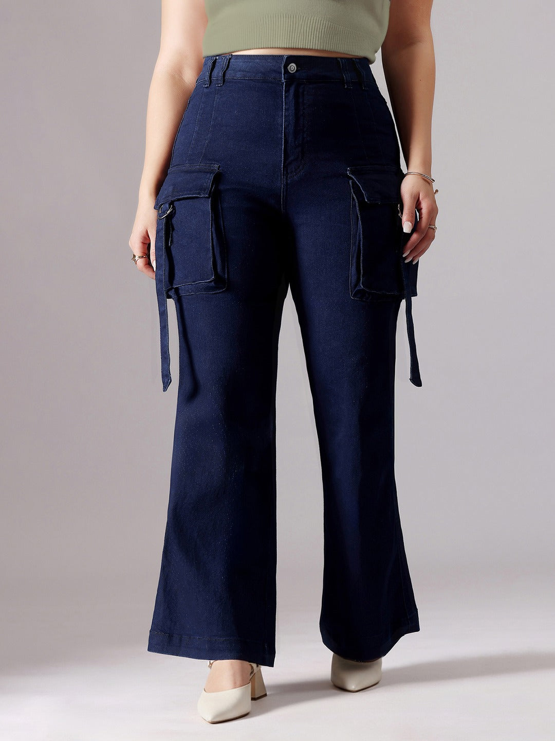 Navy Blue Bootcut High rise Regular Stretchable Denim Jeans for Women