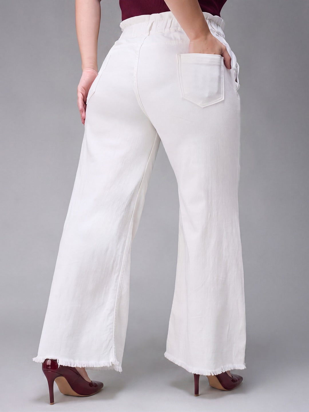 White Flared High Rise Ankle length Stretchable Denim Jeans for Women