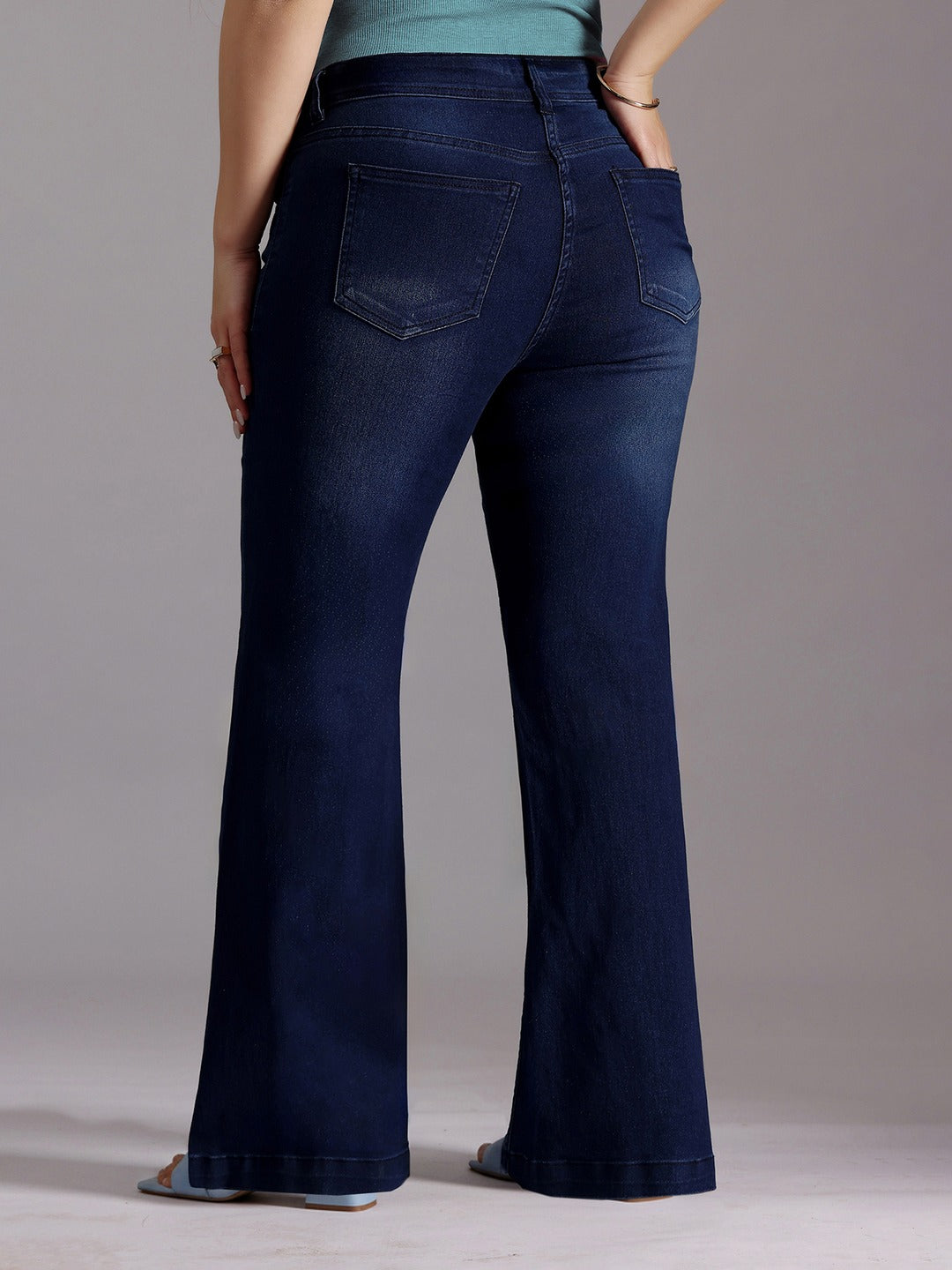 Black Wide Leg High Rise Stretchable Denim Jeans for Women