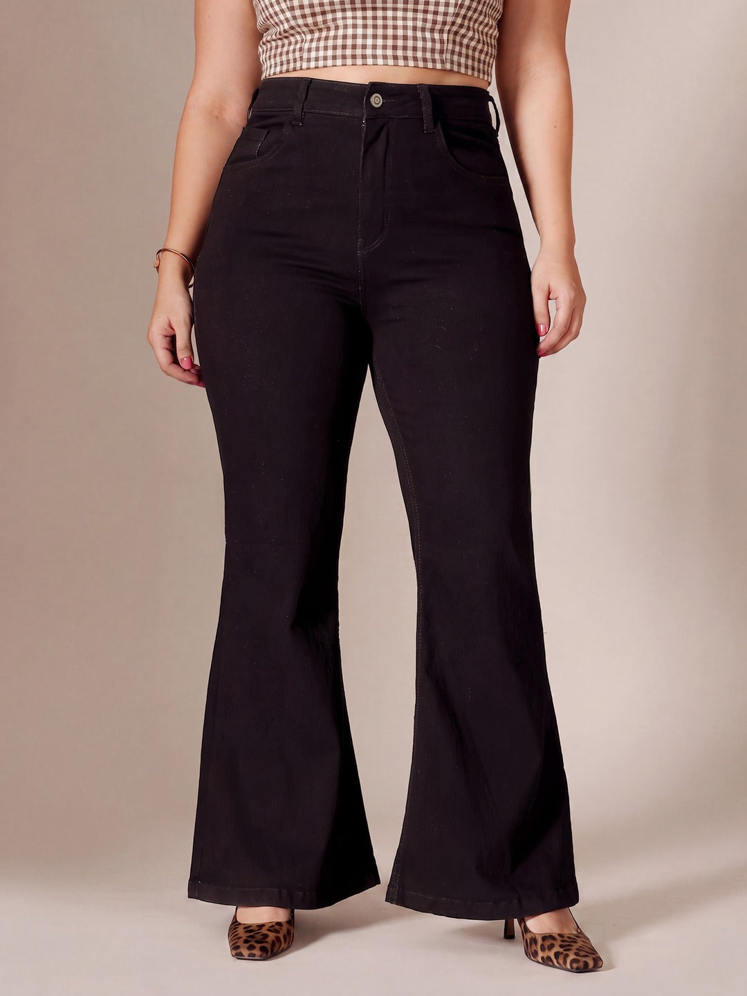Black Bootcut High Rise Regular Stretchable Denim Jeans for Women