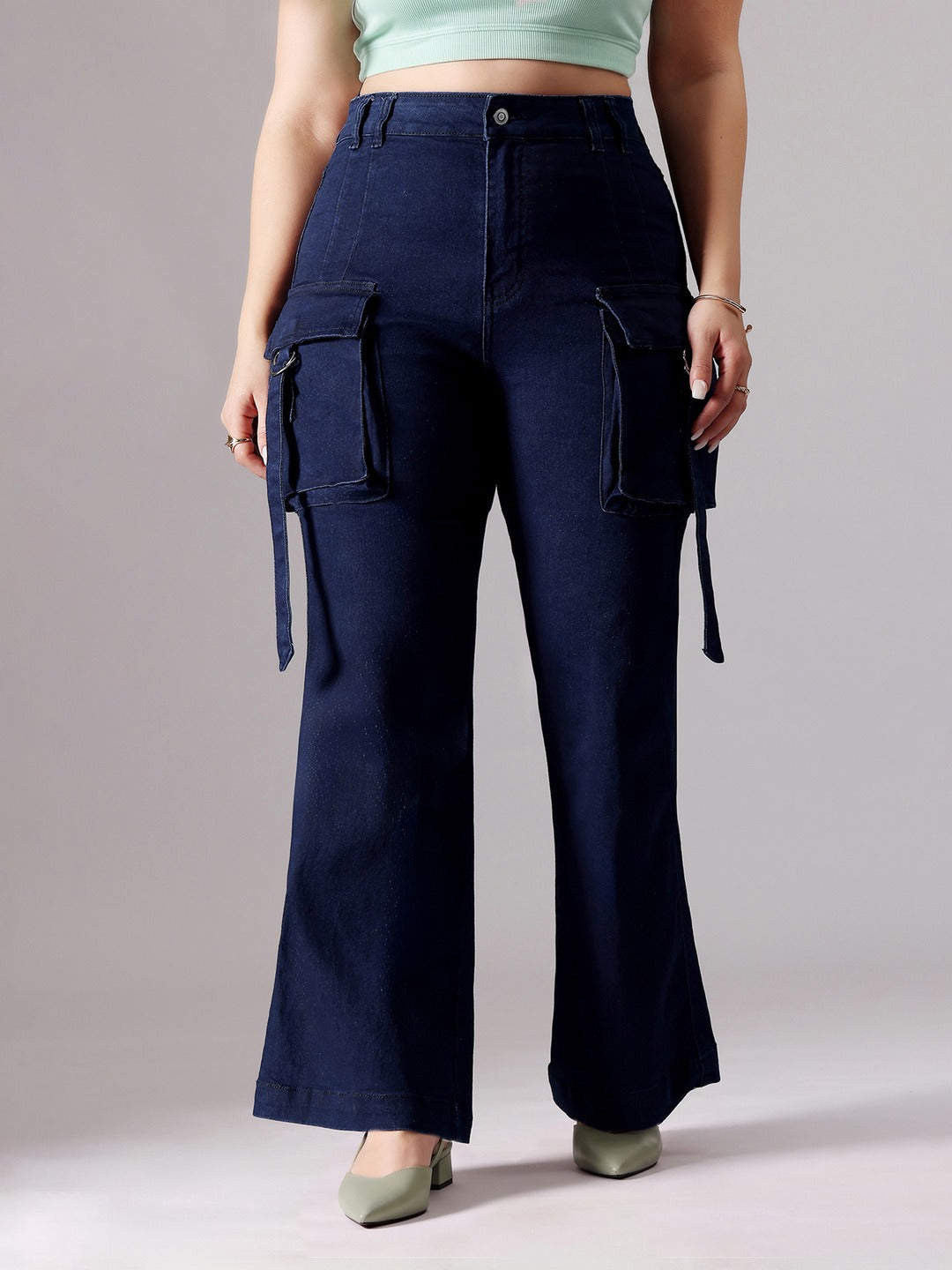 Navy Blue Bootcut High rise Regular Stretchable Denim Jeans for Women
