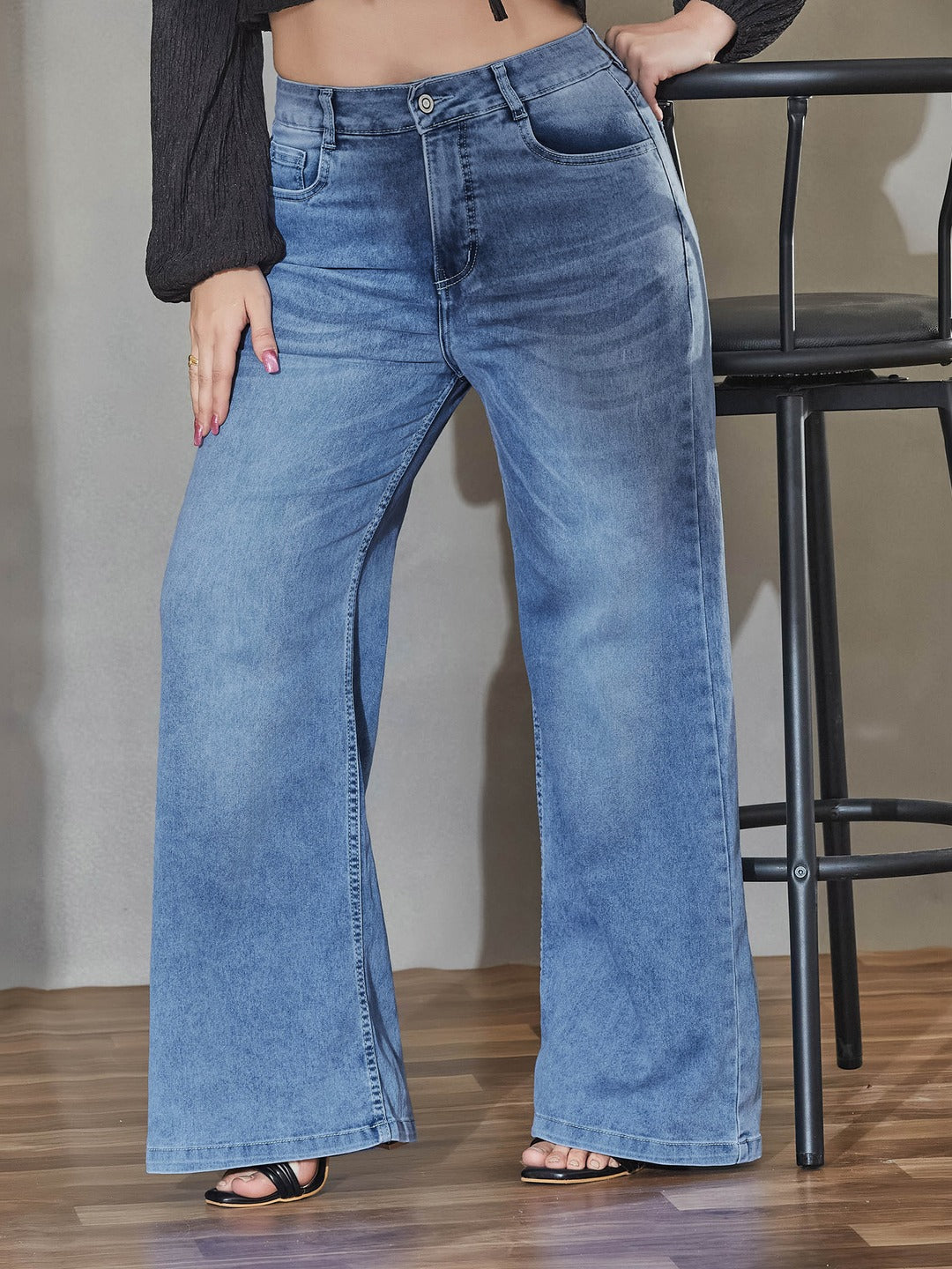 CHASEshape™ Light Blue Wide-Leg High-Rise Stretchable Denim Jeans for Women
