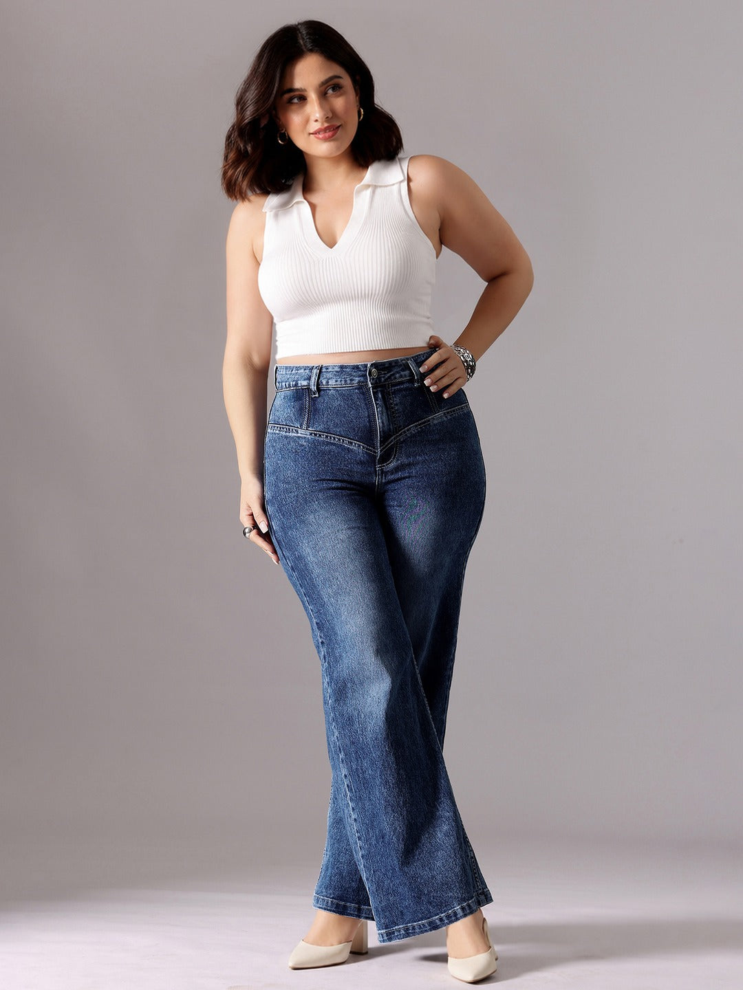 CHASEshape™ Blue High Rise Stretchable Denim Wide-Leg Jeans for Women