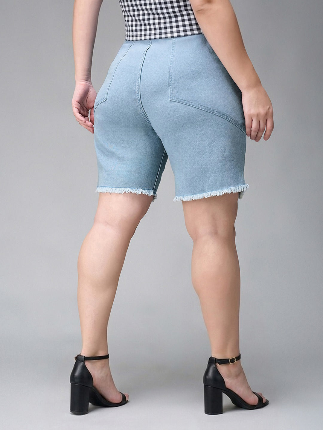 Light Blue Regular High Rise Above Knee Stretchable Denim Shorts for Women