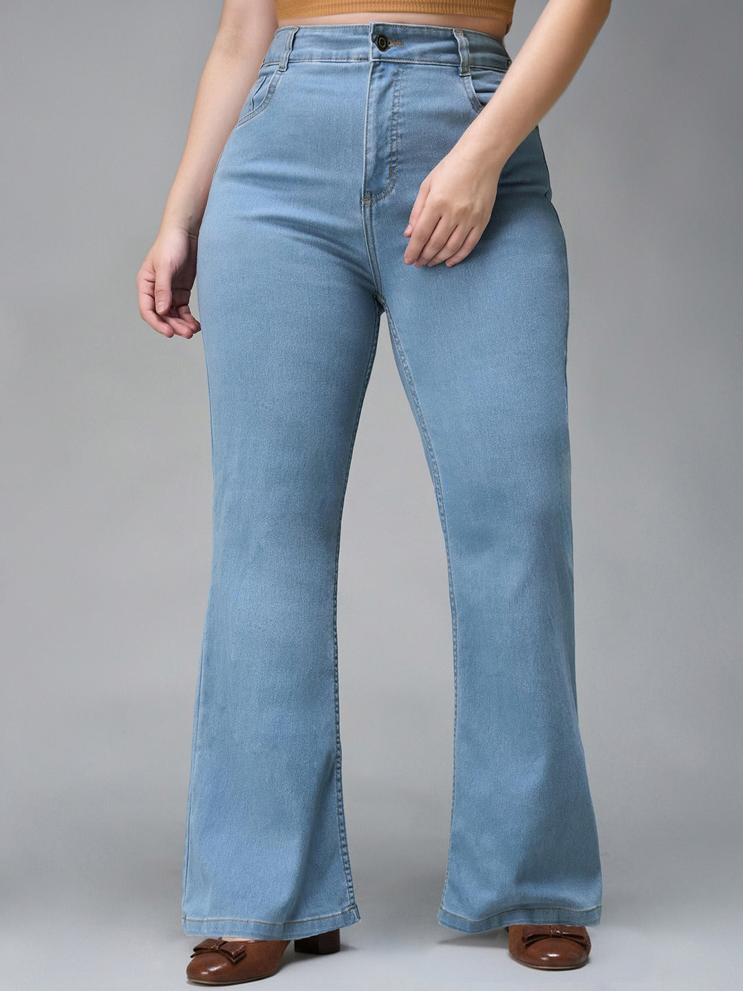 Light Blue Bootcut High rise Regular Stretchable Denim Jeans for Women