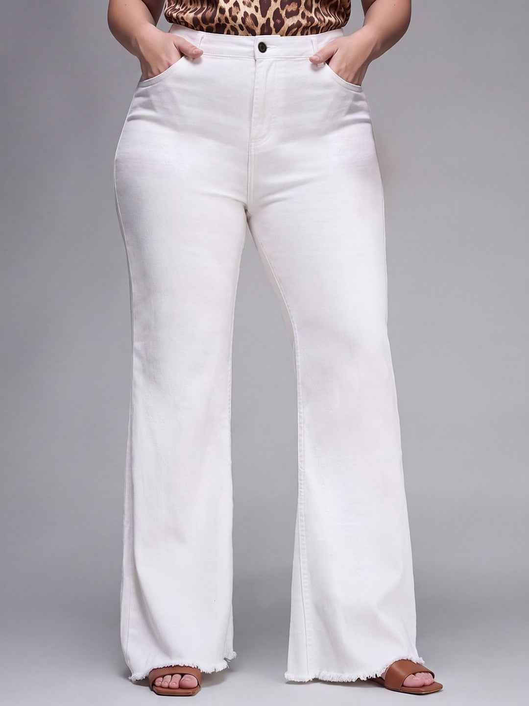 White Bootcut High Rise Stretchable Denim Jeans for Women