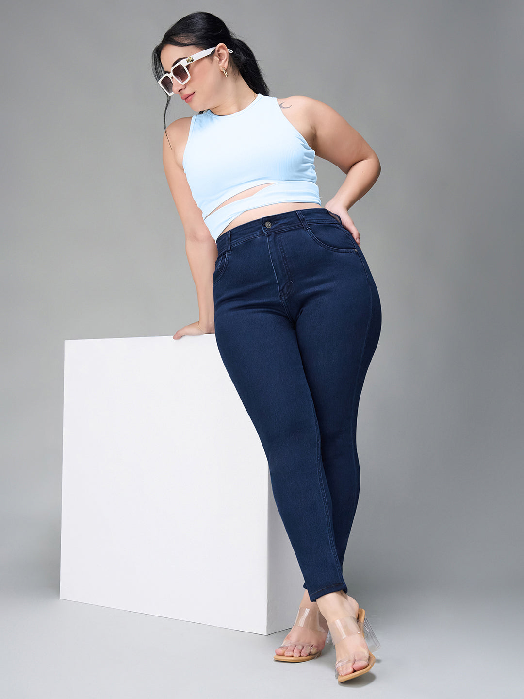 Navy Blue Skinny Fit High Rise Stretchable Denim Jeans for Women