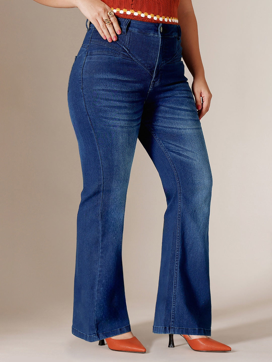 CHASEshape™ Navy Blue Bootcut High Rise Stretchable Denim Jeans for Women