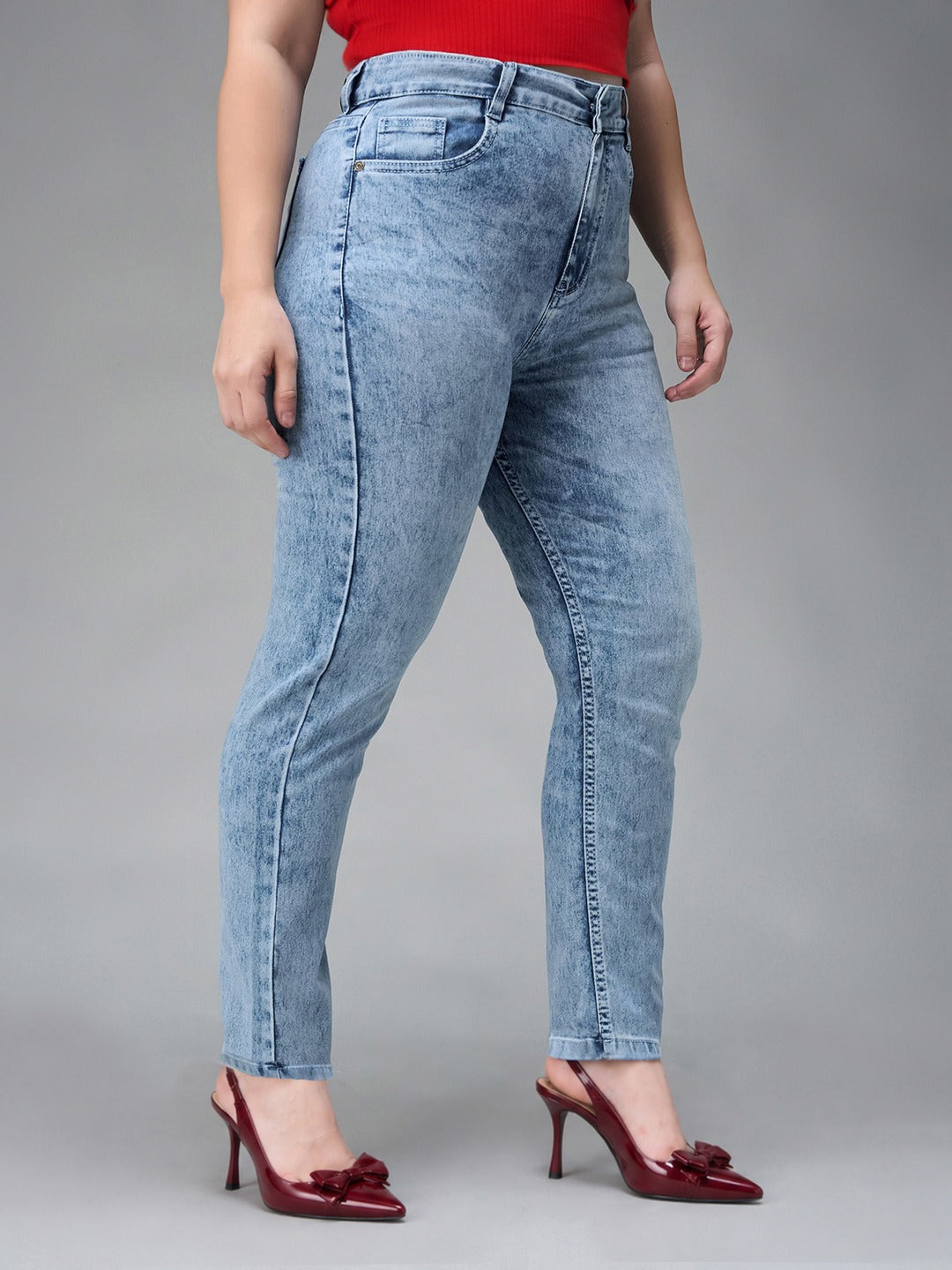 Light Blue Slim Fit High Rise Light Wash Denim Stretchable Jeans for Women