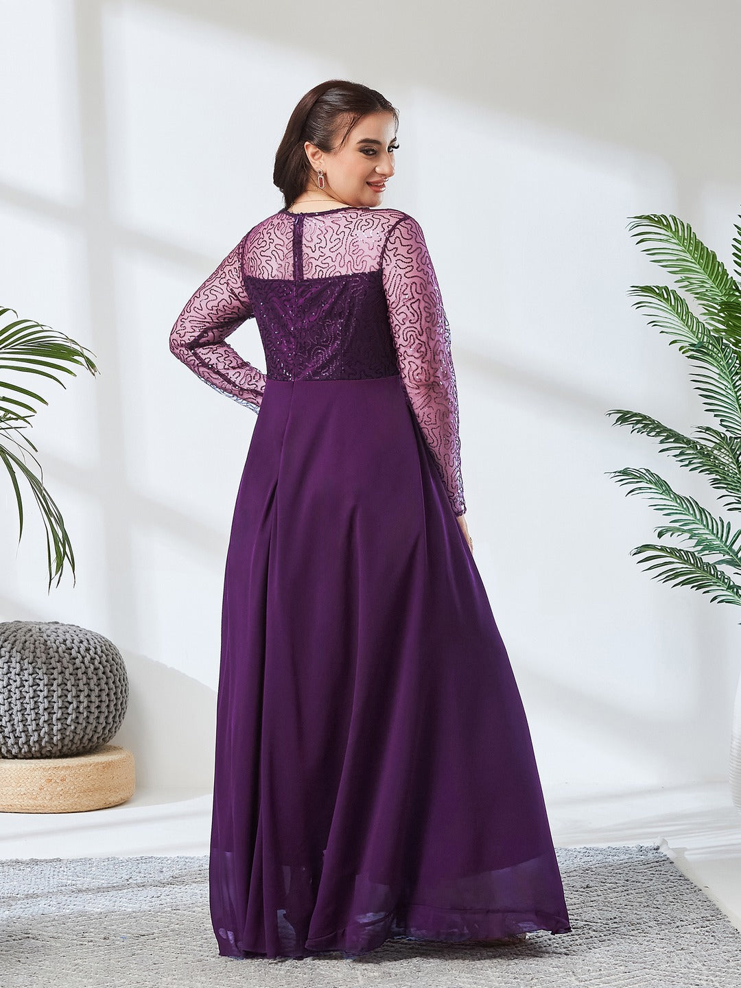 Dark Purple Solid Embellished Maxi Dress for Women