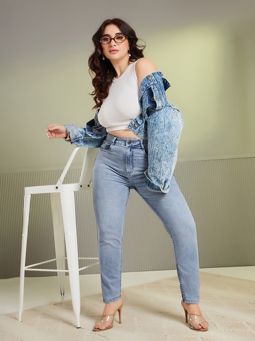 CHASEshape™ Blue High Rise Stretchable Denim Wide-Leg Jeans for Women