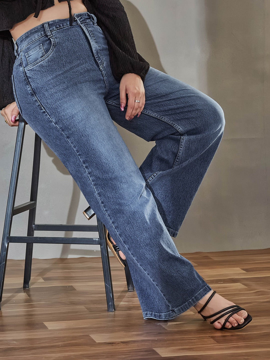 Light Blue Wide-Leg High Rise Regular Denim Pant for Women