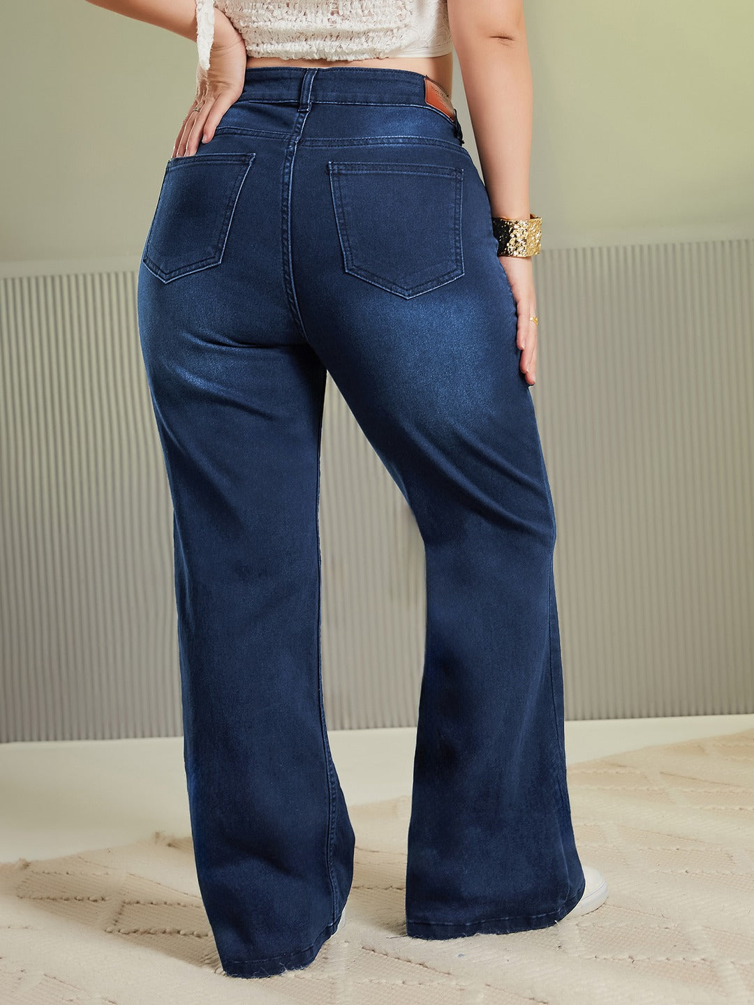 Light Blue Wide-Leg High-Rise Stretchable Denim Jeans for Women