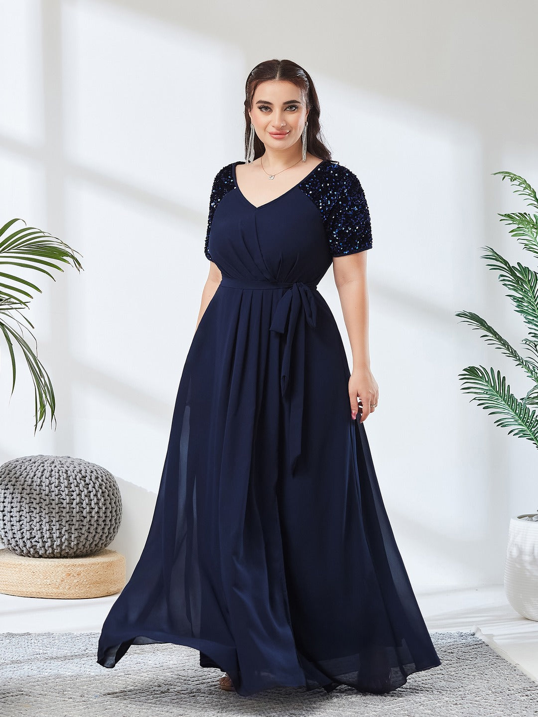 Navy Blue Relaxed Fit Maxi Georgette Dress for Women