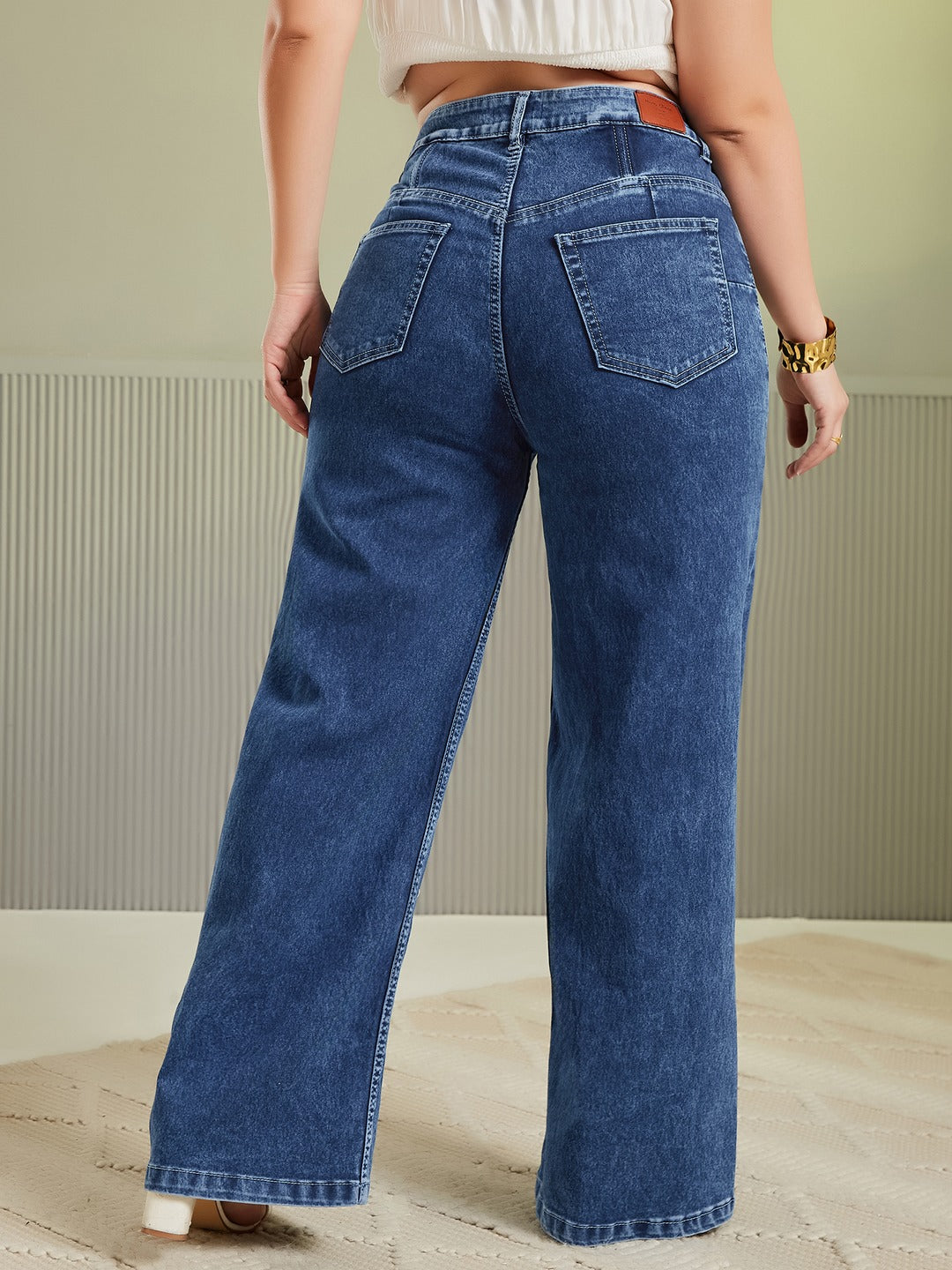 Black High Rise Stretchable Wide Leg Denim Jeans for Women