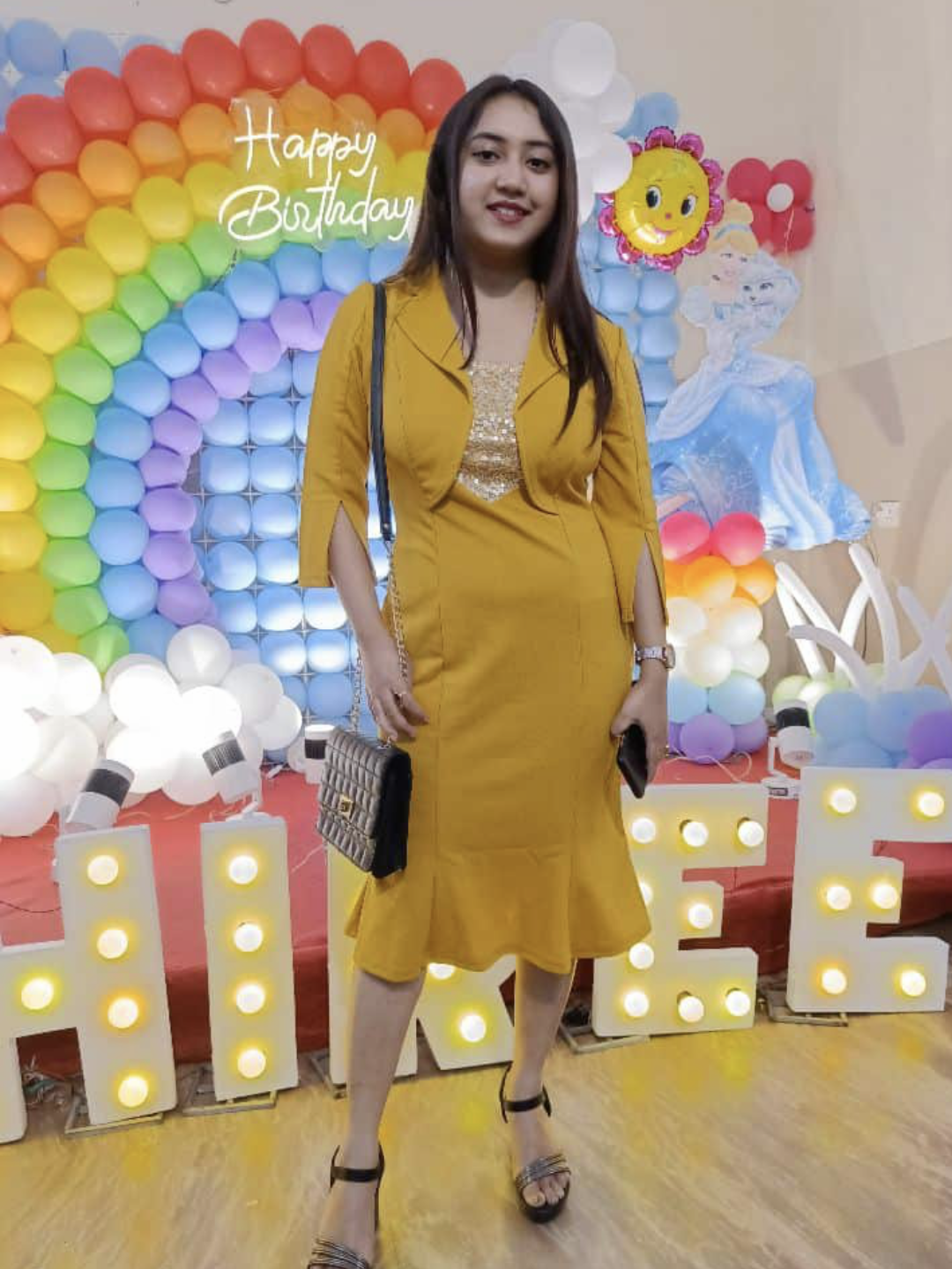 Crease Ease Women's Mustard & Golden Solid Sequin Paneled Blazer dress Midi Dress