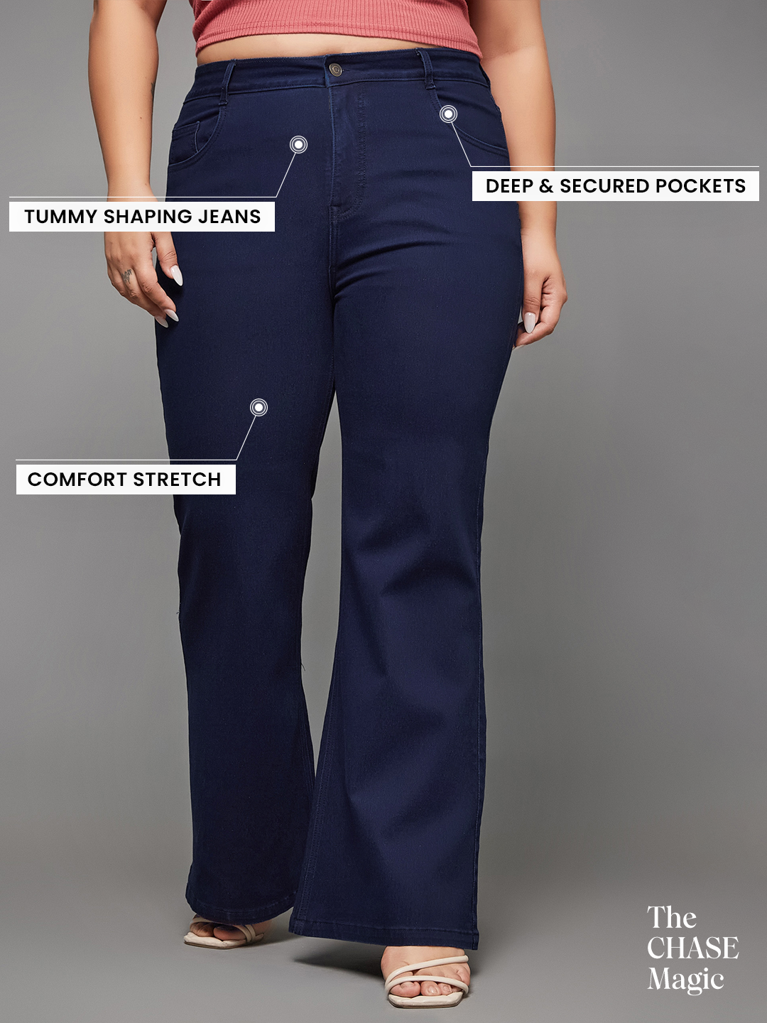 CHASEshape™ Navy-Blue Bootcut High-Rise Stretchable Denim Jeans