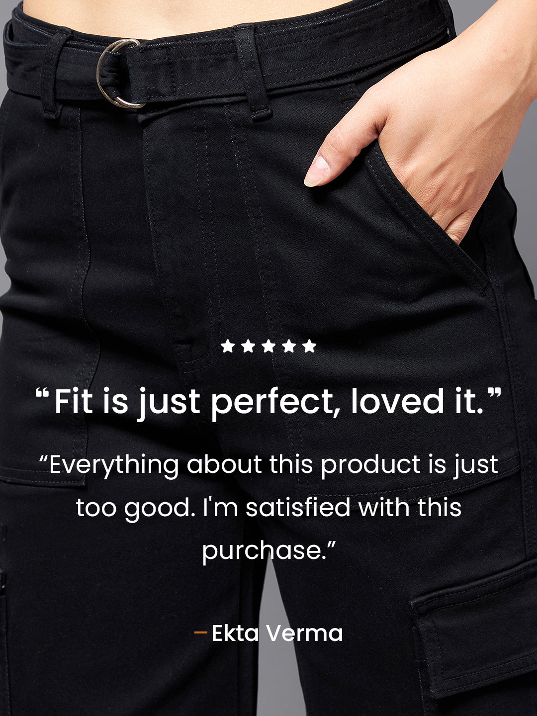 24/7 Comfort Black Wide-Leg Cargo High-Rise Stretchable Denim Jeans