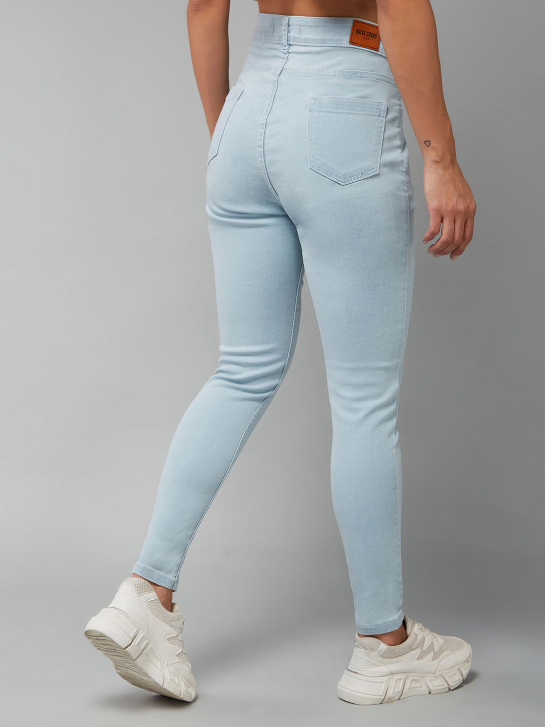 Women's Light Blue Skinny High-Rise Clean-Look Cropped Stretchable Denim Jeans