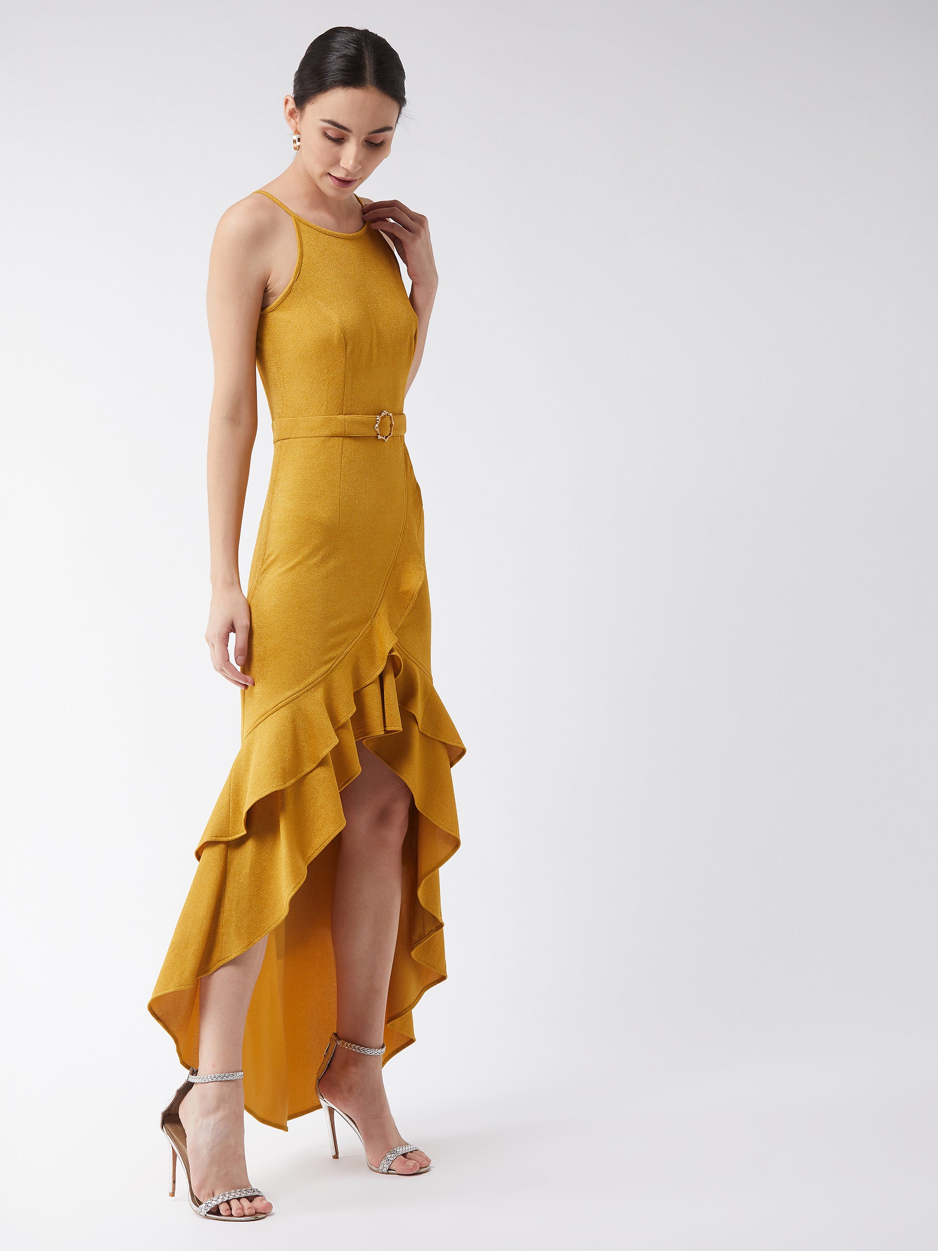 Mustard Sleeveless High Low Maxi Dress Long Dress Frock for Women