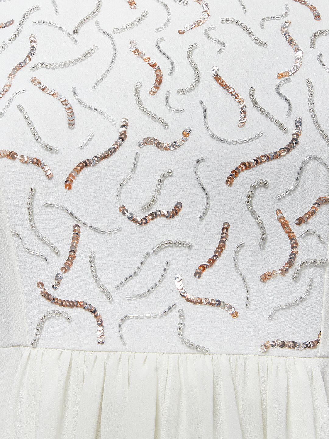 Off White Sleeveless Abstract Sequinned Layered Gown