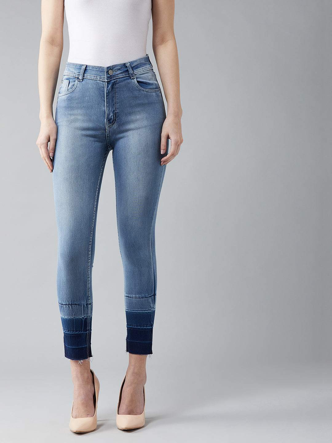 Women's Light Blue Skinny-Fit High-Rise Ankle Length Shaded Stretchable Denim Jeans