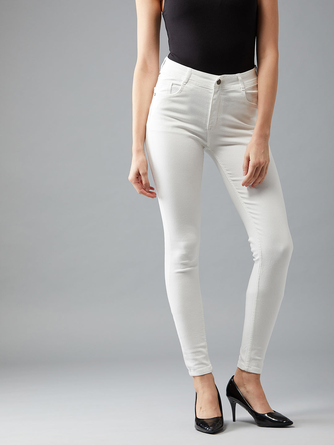 Women's White Skinny Mid-Rise Stretchable Denim Jeans