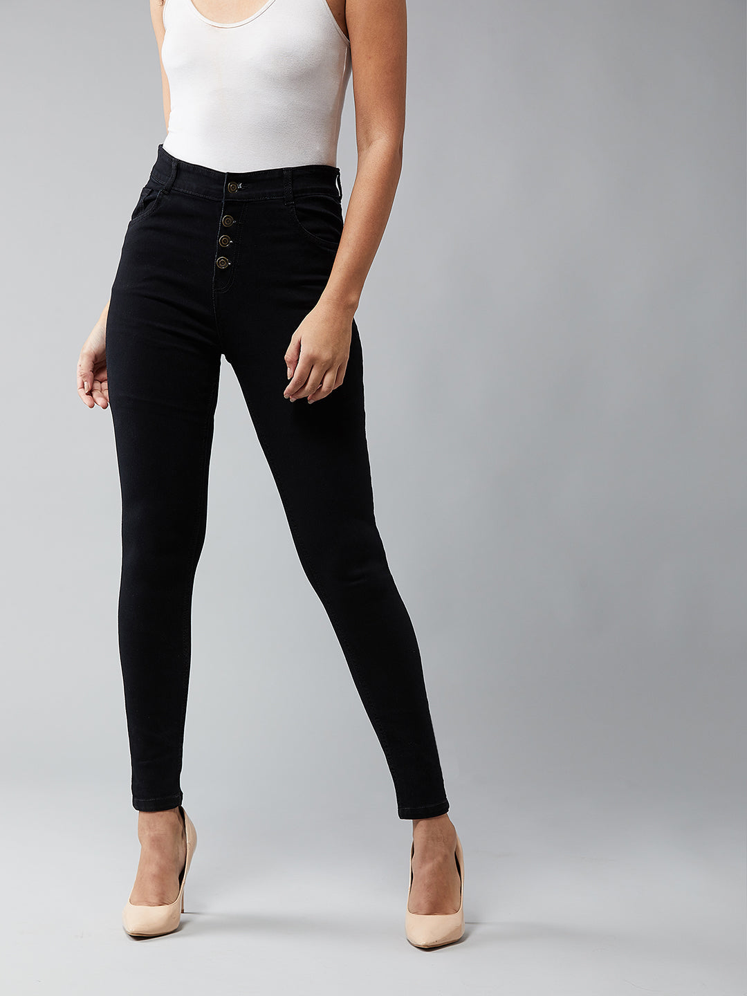 24/7 Comfort Black Skinny-Fit High-Rise Stretchable Denim Jeans