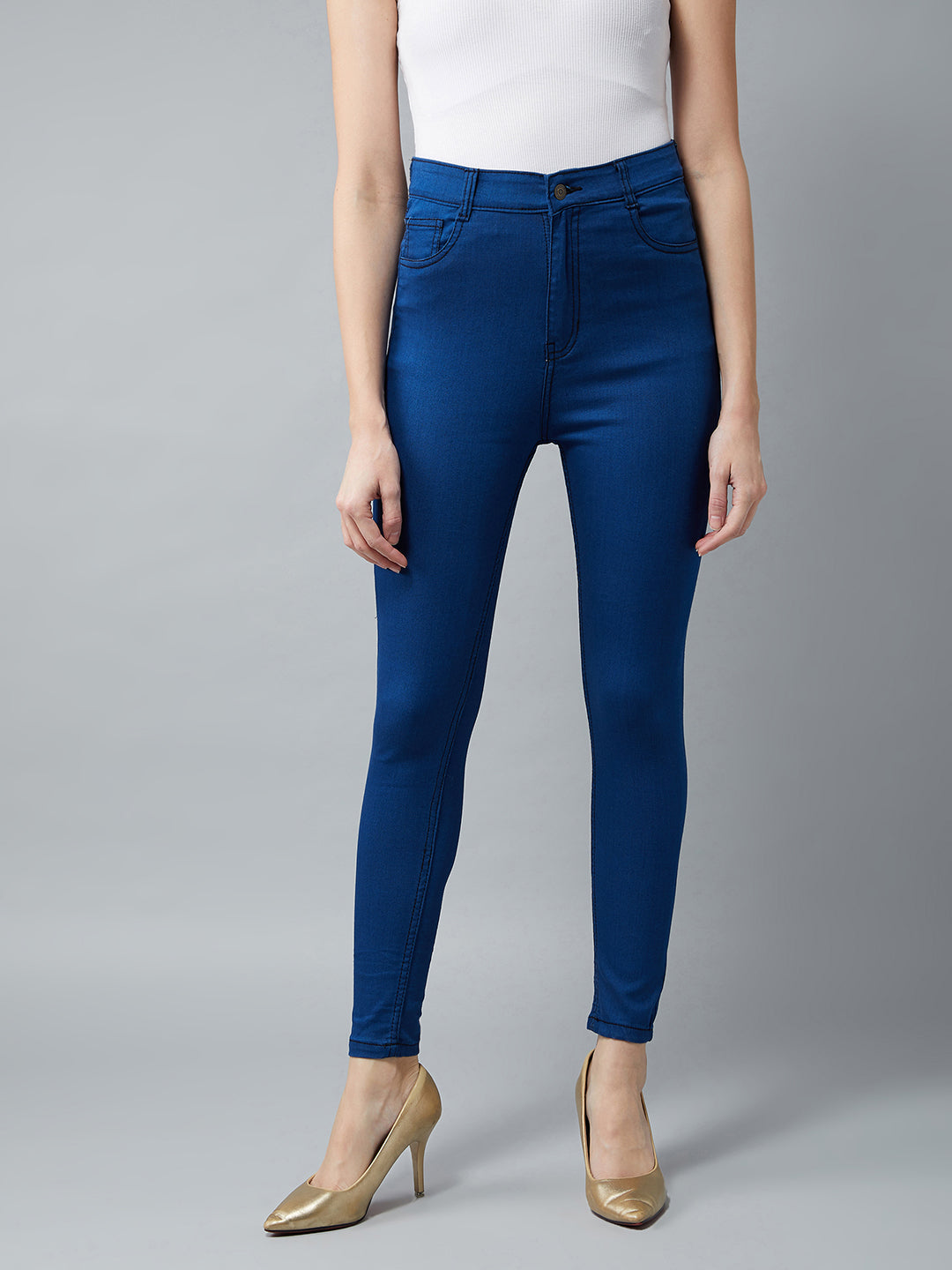Women's Carbon-Blue Skinny-Fit High-Rise Zip Fly Closure Denim Jeans