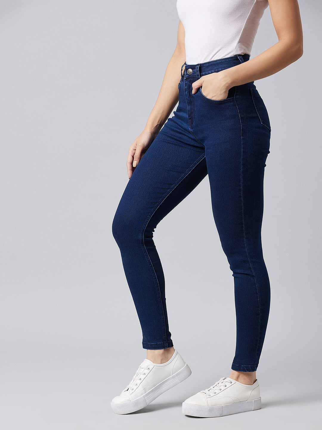 24/7 Comfort Navy-Blue Skinny High-Rise Stretchable Denim Jeans