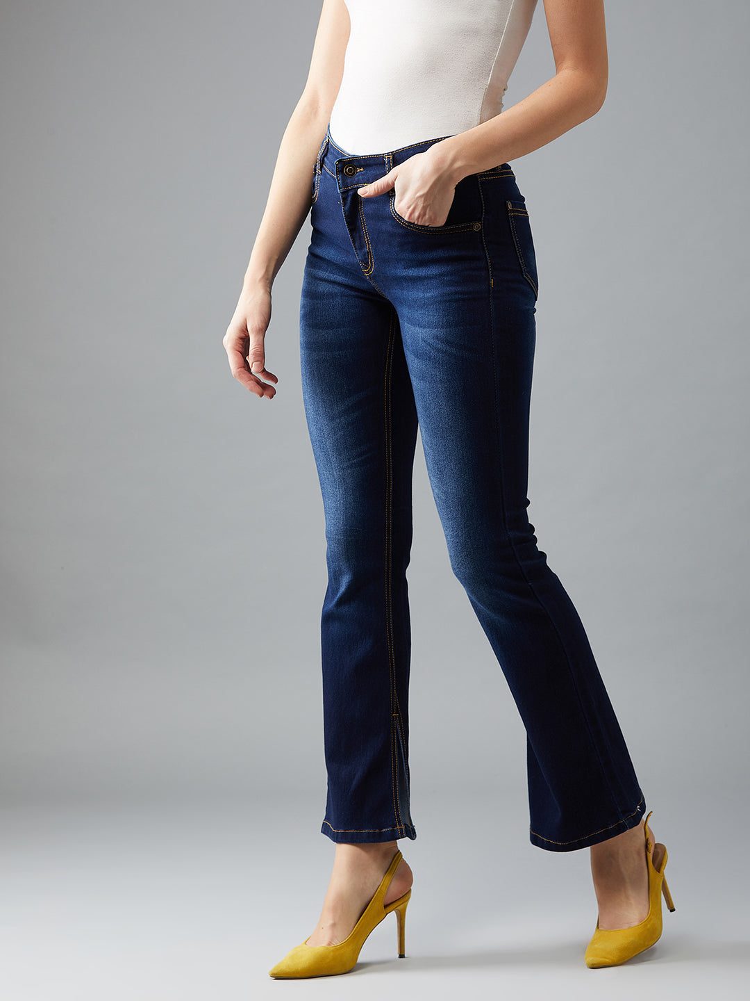 24/7 Comfort Retro Blue Bell-Bottom Bootcut Hourglass Mid-Rise Stretchable Denim Jeans