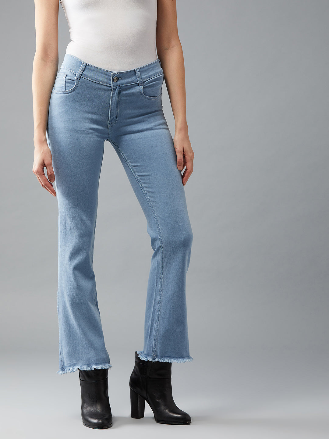 24/7 Comfort Light Blue Bell-Bottom Bootcut High-Rise Cropped Stretchable Denim Jeans
