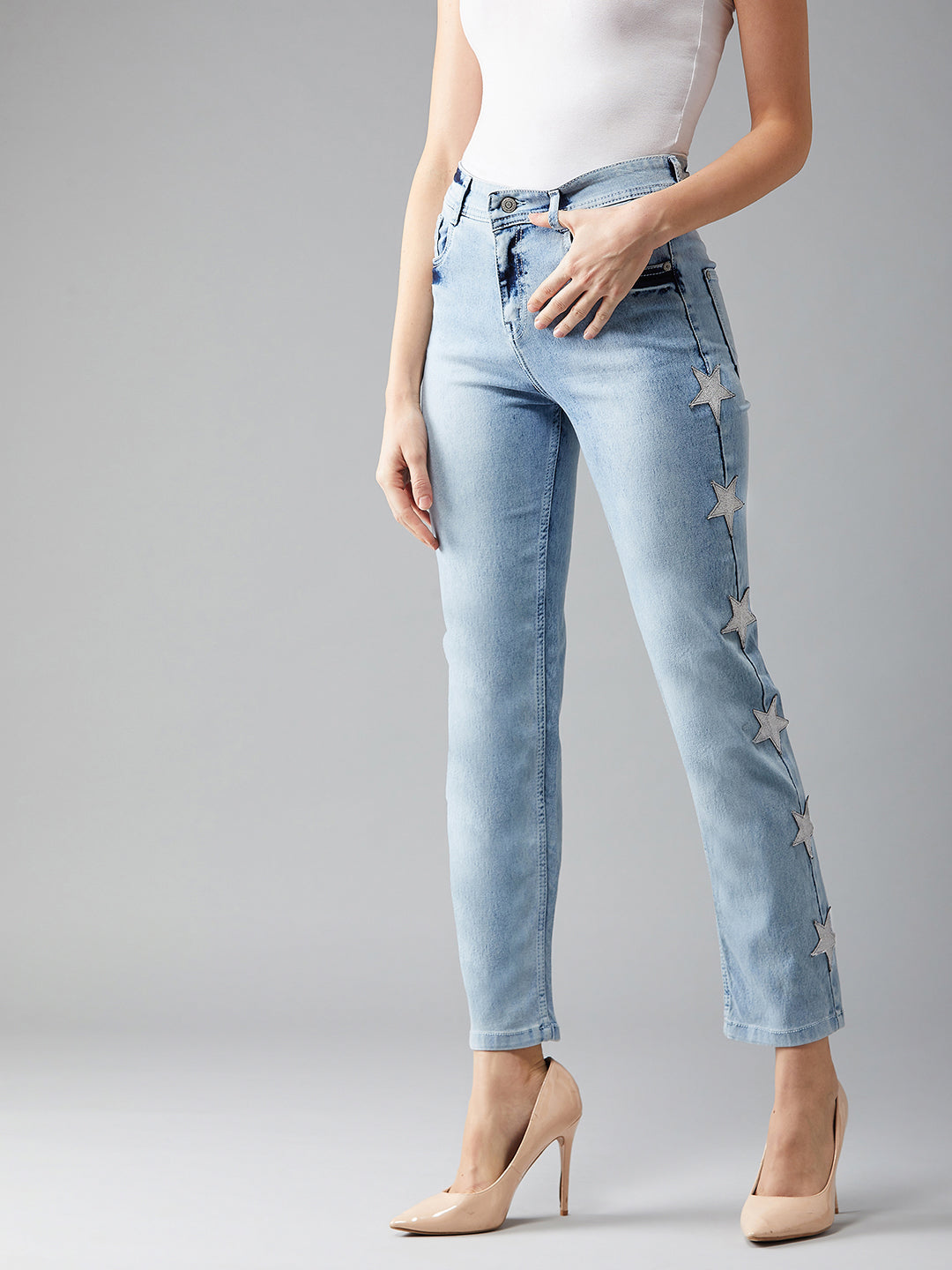 Women's Light Blue Slim-Fit High-Rise Stretchable Denim Jeans