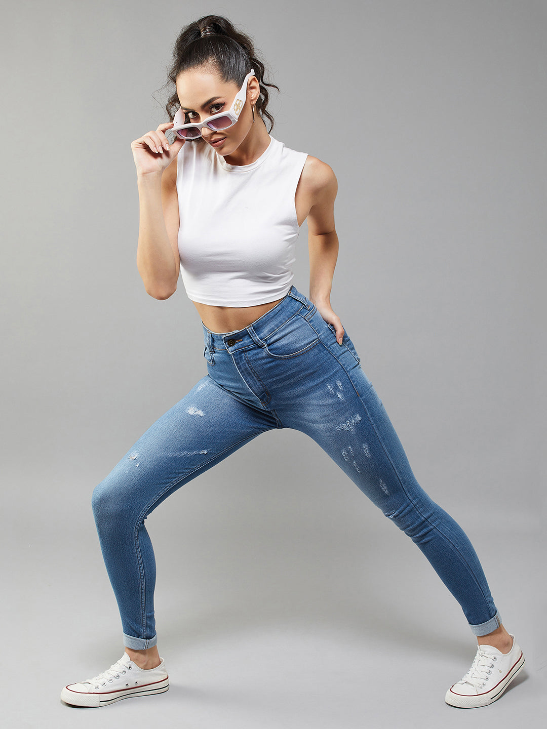 CHASEstretch™ Blue Skinny High-Rise Mild Distress Denim Jeans