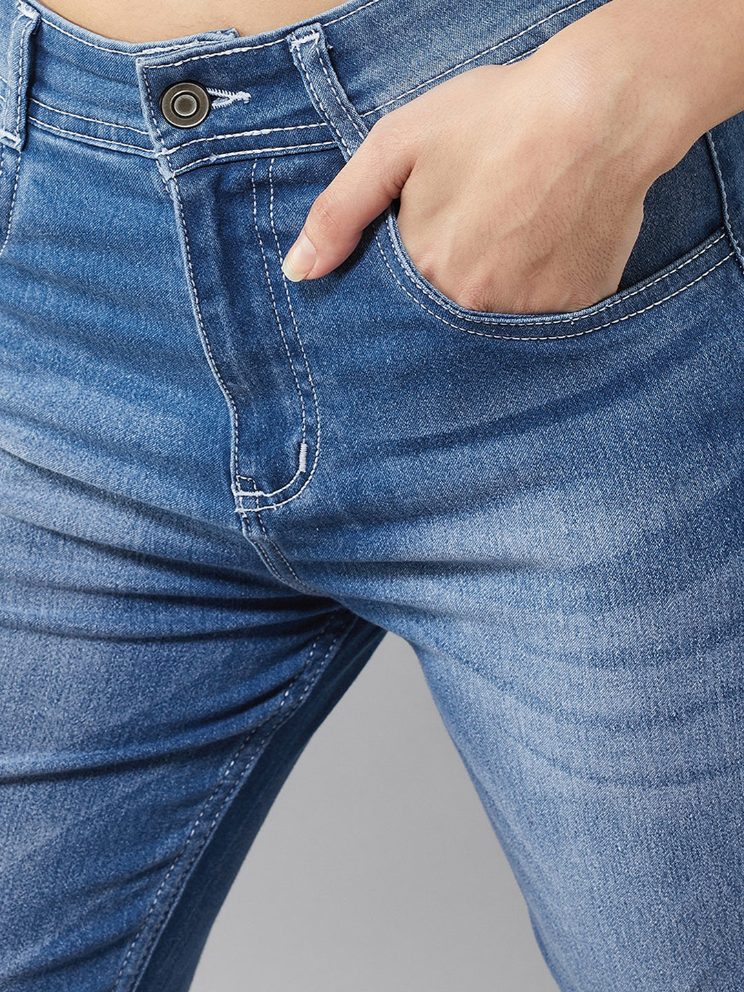 24/7 Comfort Light Blue Wide-Leg Fit Mid-Rise Stretchable Denim Jeans