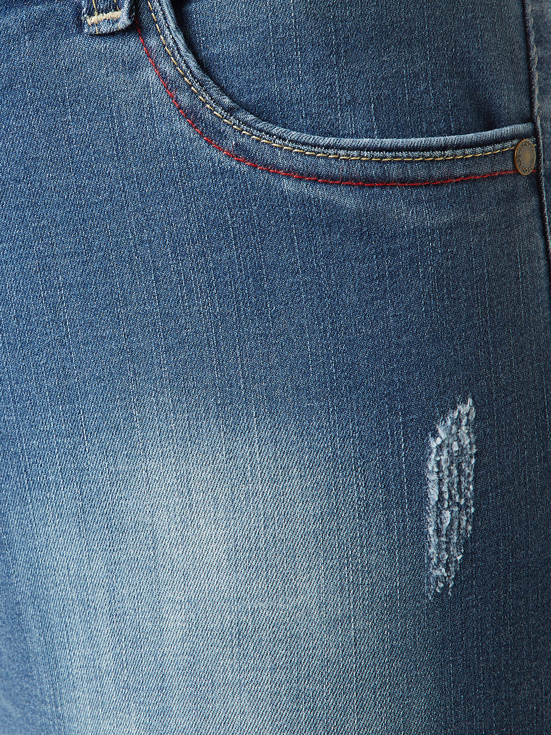 Women's Blue Skinny-Fit High-Rise Twill Tape Detailing Scraped Stretchable Denim Jeans